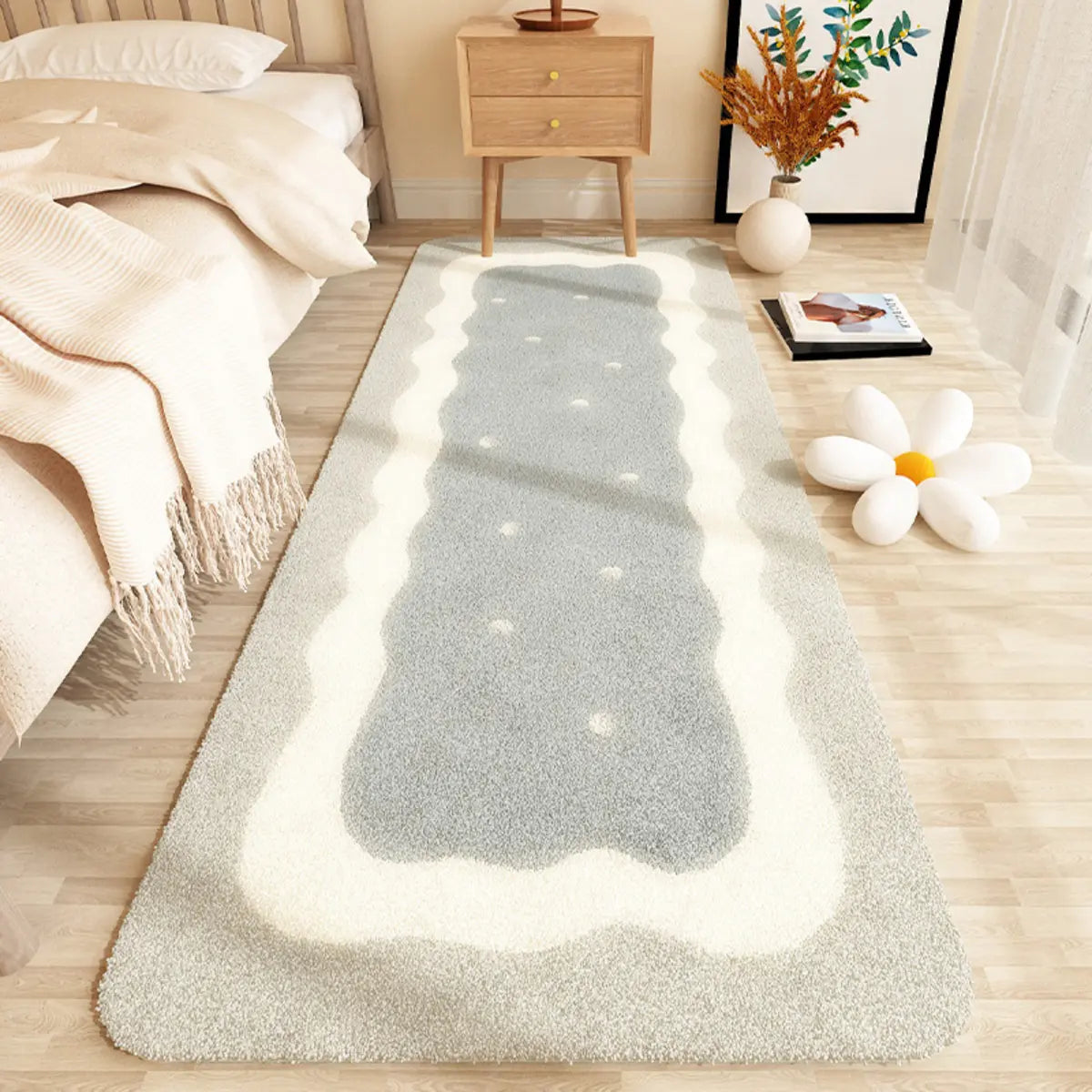 Bedroom Wave Pattern Rectangular Fabric Orange Area Rug Image - 6