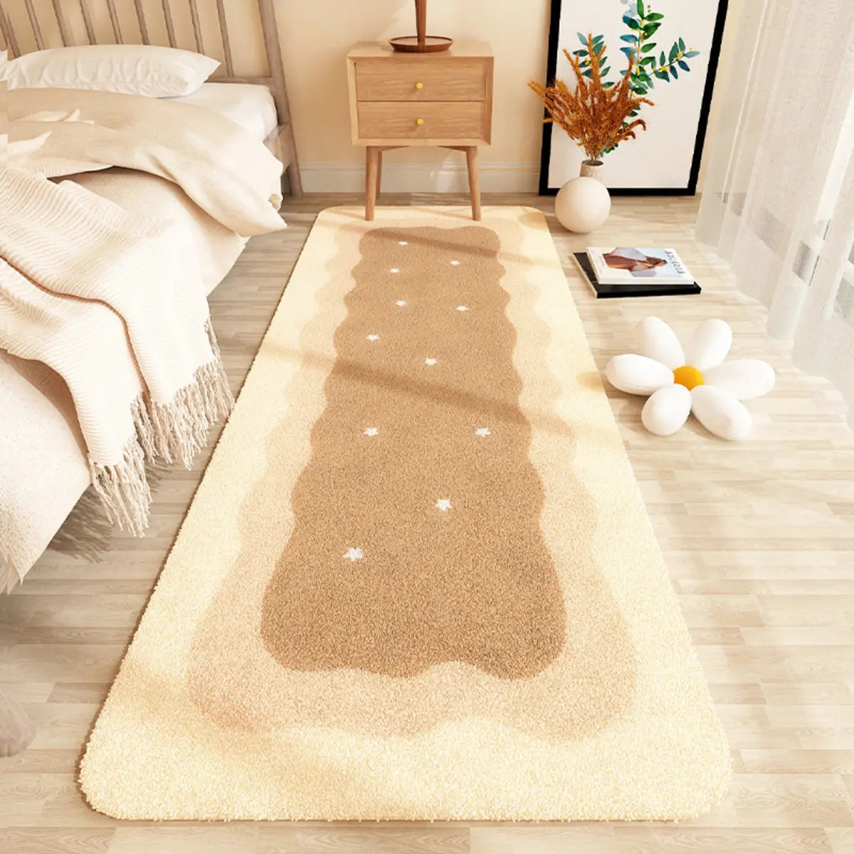 Bedroom Wave Pattern Rectangular Fabric Orange Area Rug Image - 8