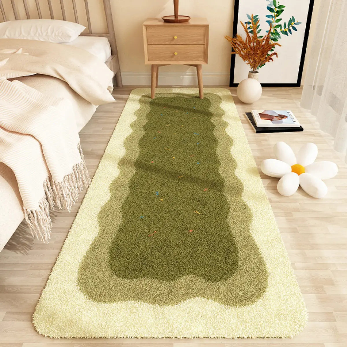 Bedroom Wave Pattern Rectangular Fabric Orange Area Rug Image - 9