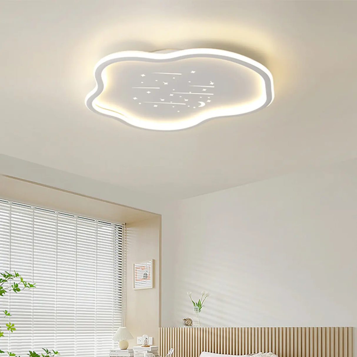 Bedroom White Cloud Starry Silica Gel Flush Mount Light Image - 3