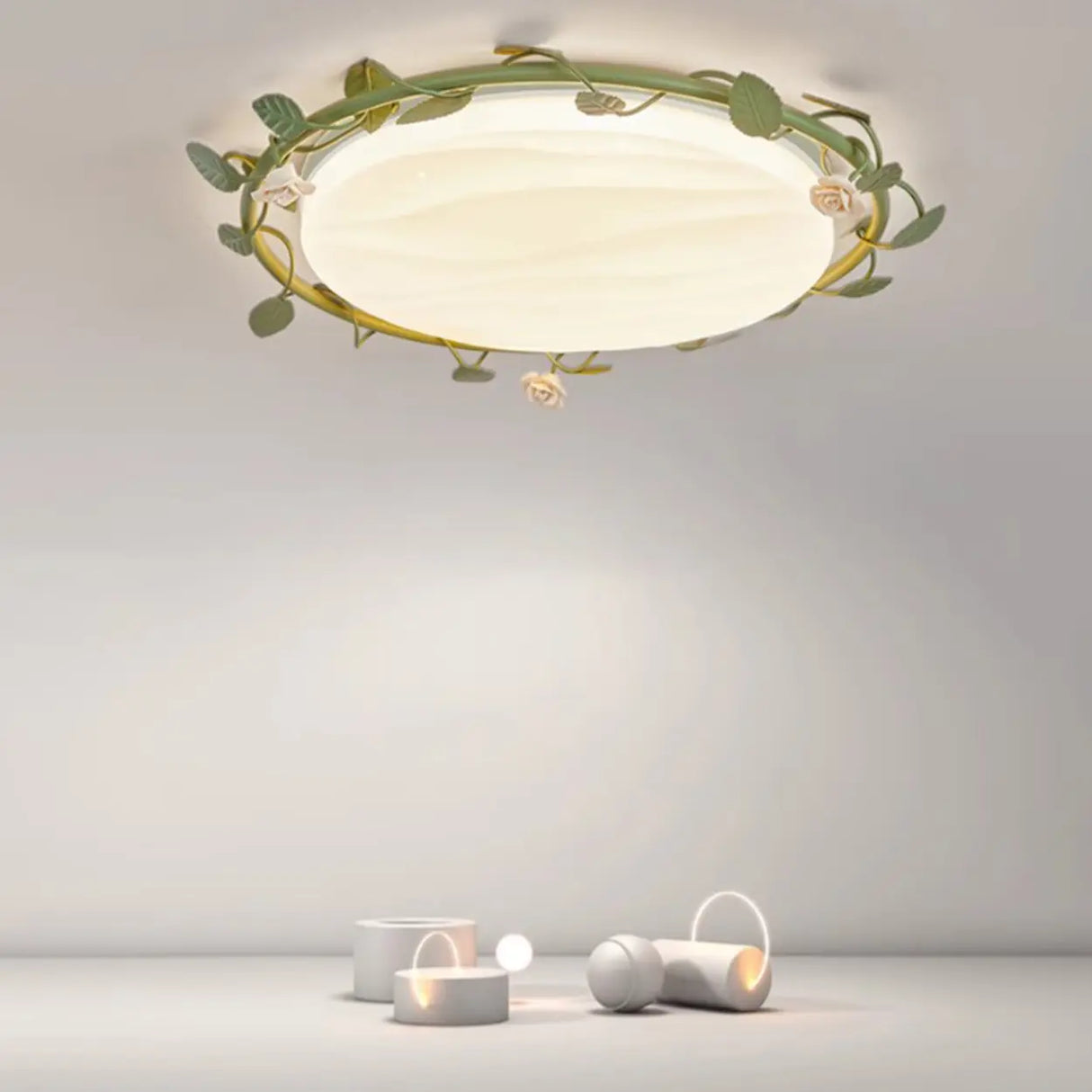Bedroom White Round Leaf LED Flush Mount Ceiling Light Image - 10