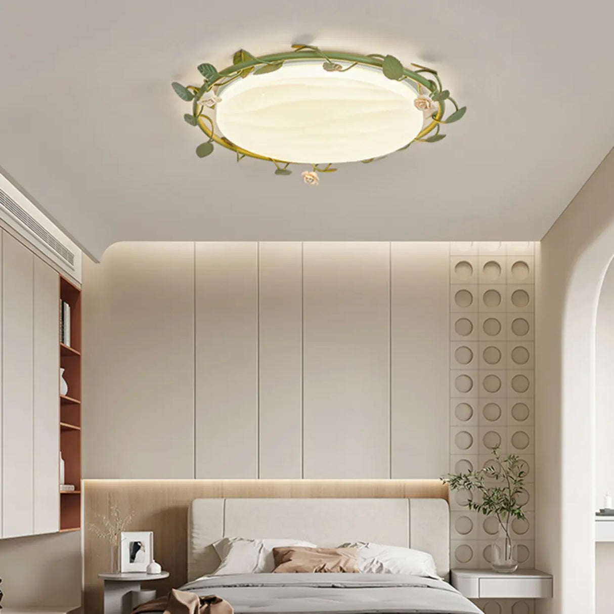 Bedroom White Round Leaf LED Flush Mount Ceiling Light Image - 3