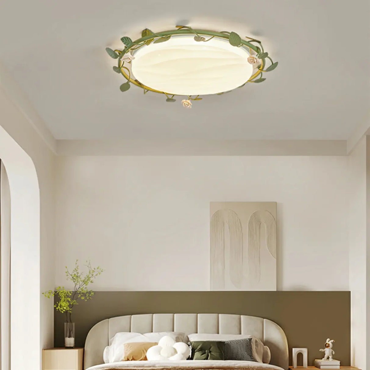 Bedroom White Round Leaf LED Flush Mount Ceiling Light Image - 4