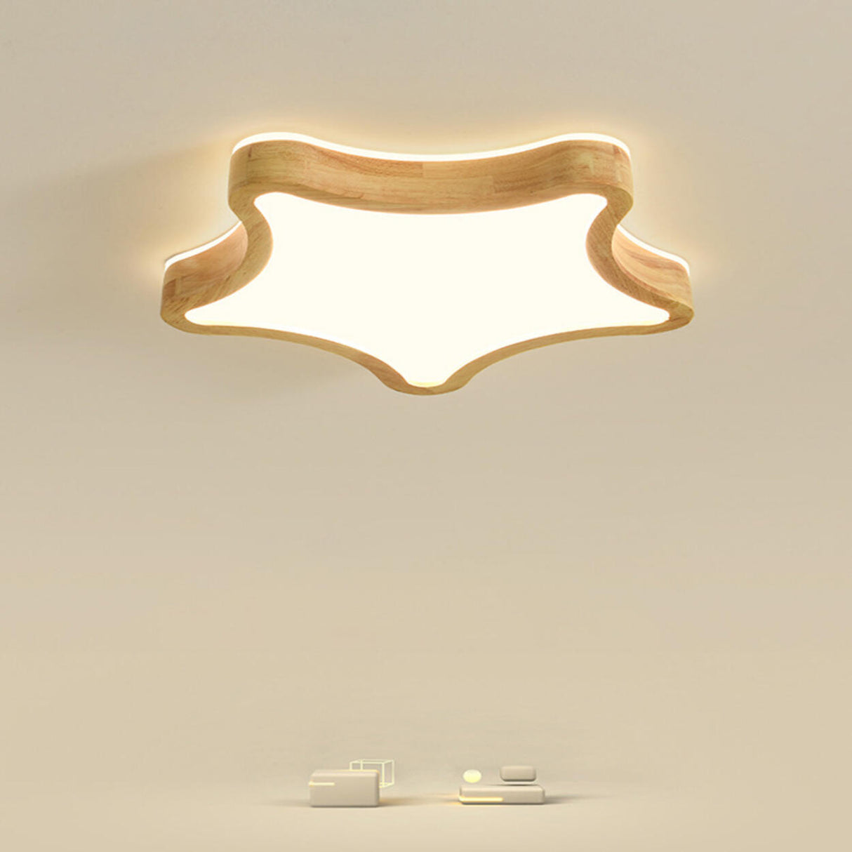 Bedroom Wooden Star LED Flush Mount Ceiling Light Image - 17