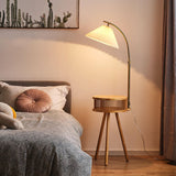 Bedside Cone Wooden Tripod Floor Lamp with Storage Image - 1