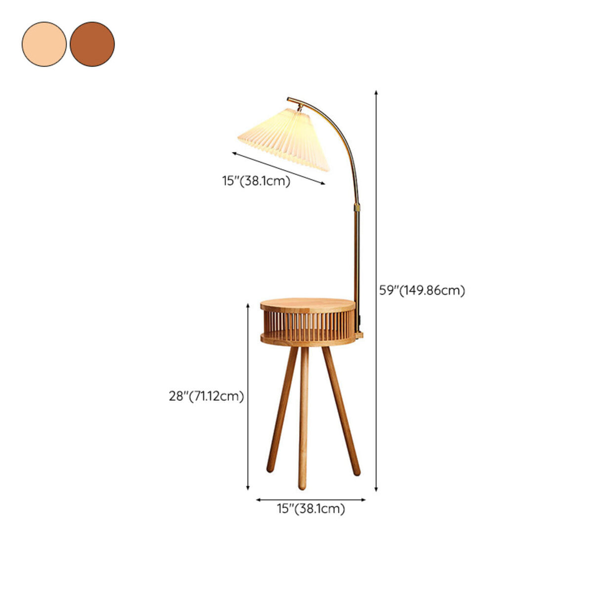 Bedside Cone Wooden Tripod Floor Lamp with Storage 