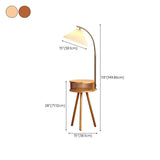 Bedside Cone Wooden Tripod Floor Lamp with Storage #size