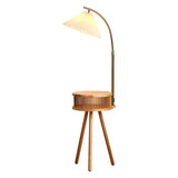 Bedside Cone Wooden Tripod Floor Lamp with Storage Image - 5