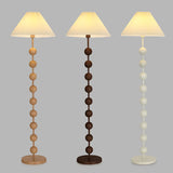 Bedside Wooden Beaded Pleated Cone LED Floor Lamp Image - 9
