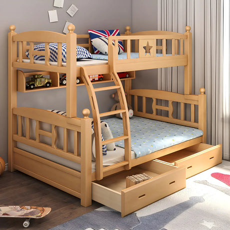 Beech Storage Drawers Bunk Bed with Guardrail and Stairs Image - 1