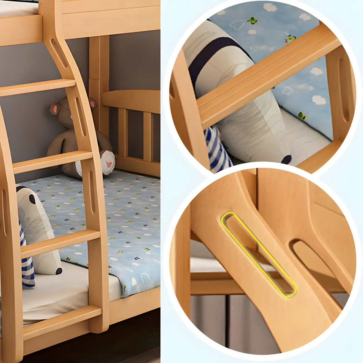 Beech Storage Drawers Bunk Bed with Guardrail and Stairs Image - 14