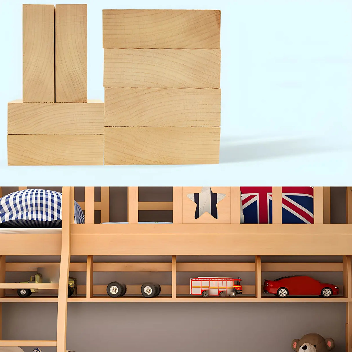 Beech Storage Drawers Bunk Bed with Guardrail and Stairs Image - 15