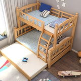 Beech Storage Drawers Bunk Bed with Guardrail and Stairs Image - 16
