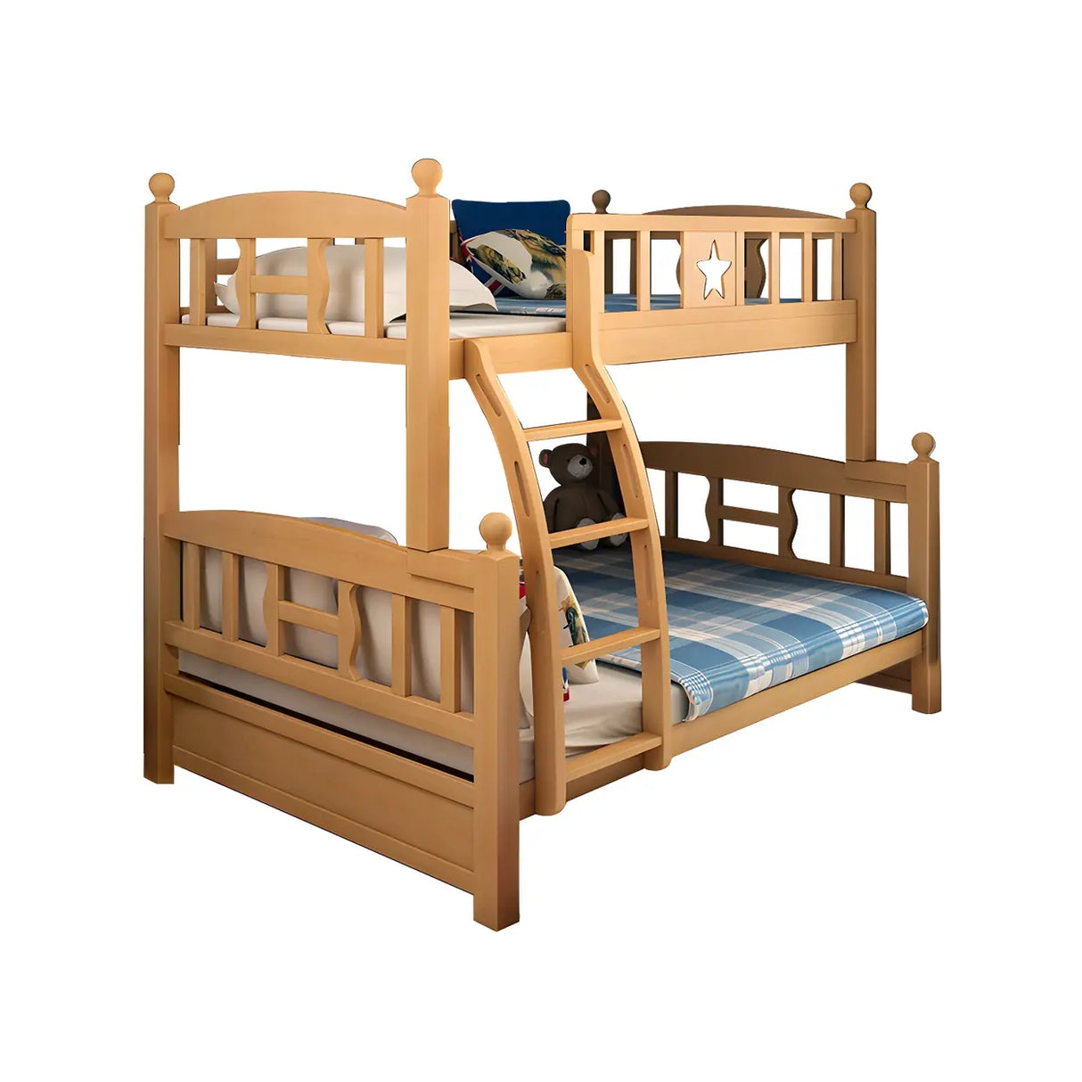 Beech Storage Drawers Bunk Bed with Guardrail and Stairs Image - 18