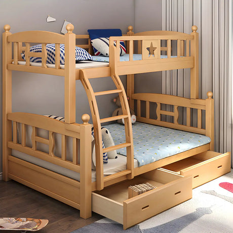 Beech Storage Drawers Bunk Bed with Guardrail and Stairs Image - 2