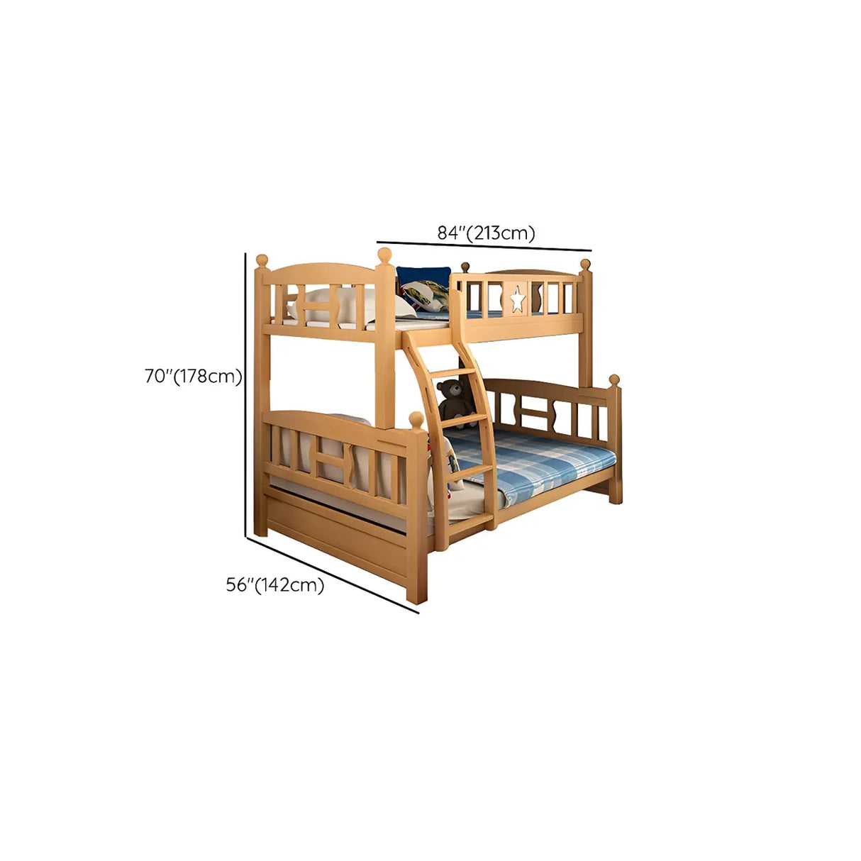 Beech Storage Drawers Bunk Bed with Guardrail and Stairs 