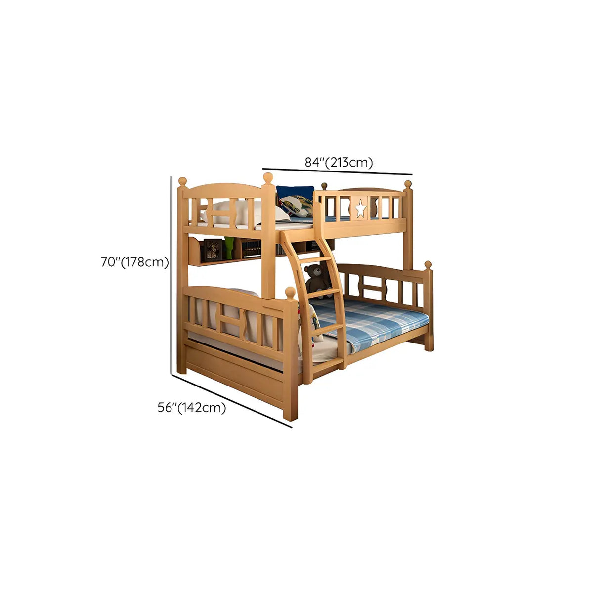 Beech Storage Drawers Bunk Bed with Guardrail and Stairs Image - 23