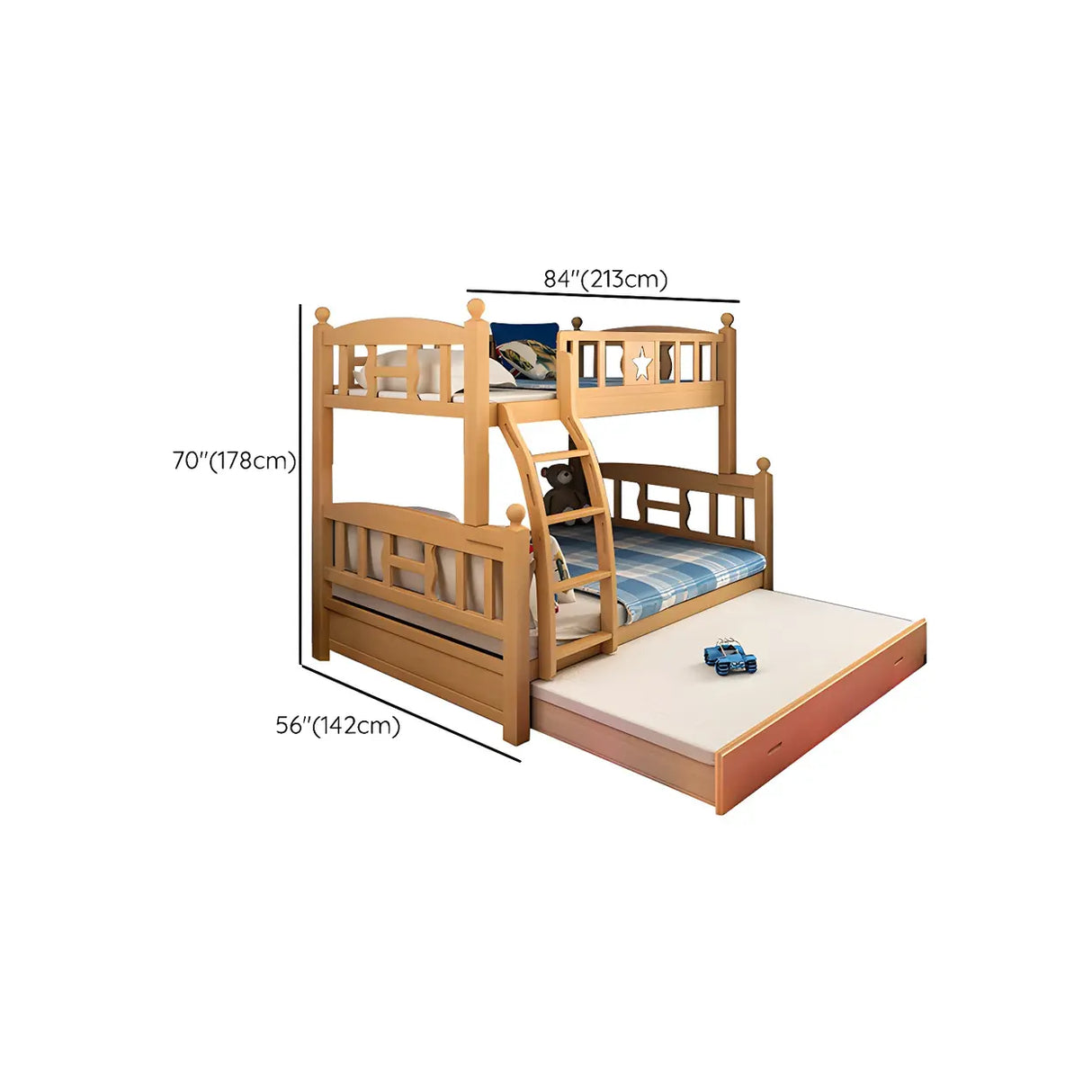 Beech Storage Drawers Bunk Bed with Guardrail and Stairs Image - 25
