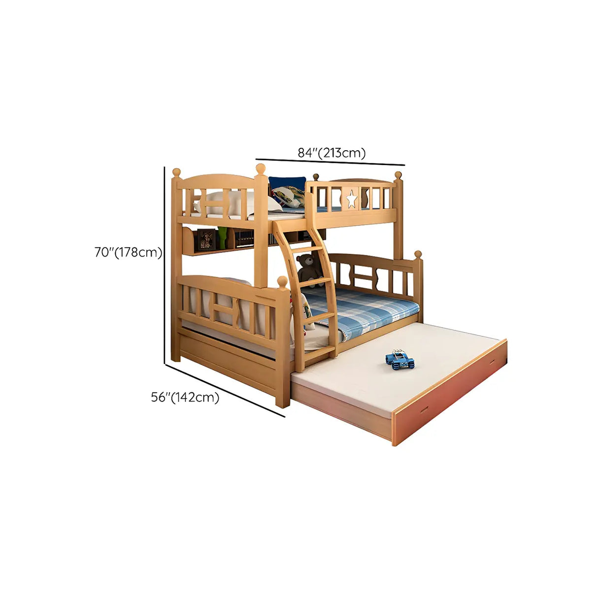 Beech Storage Drawers Bunk Bed with Guardrail and Stairs Image - 26