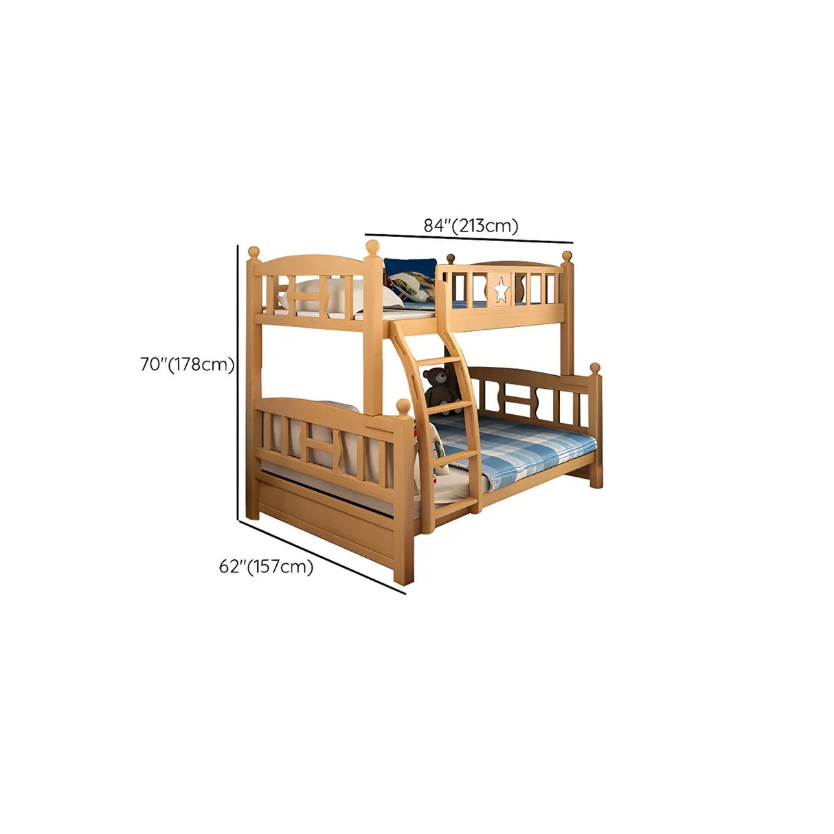 Beech Storage Drawers Bunk Bed with Guardrail and Stairs Image - 28