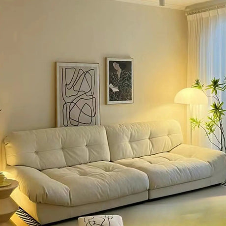 Beige Abrasive Cloth Cotton Fill Concealed Support Sofa Image - 1
