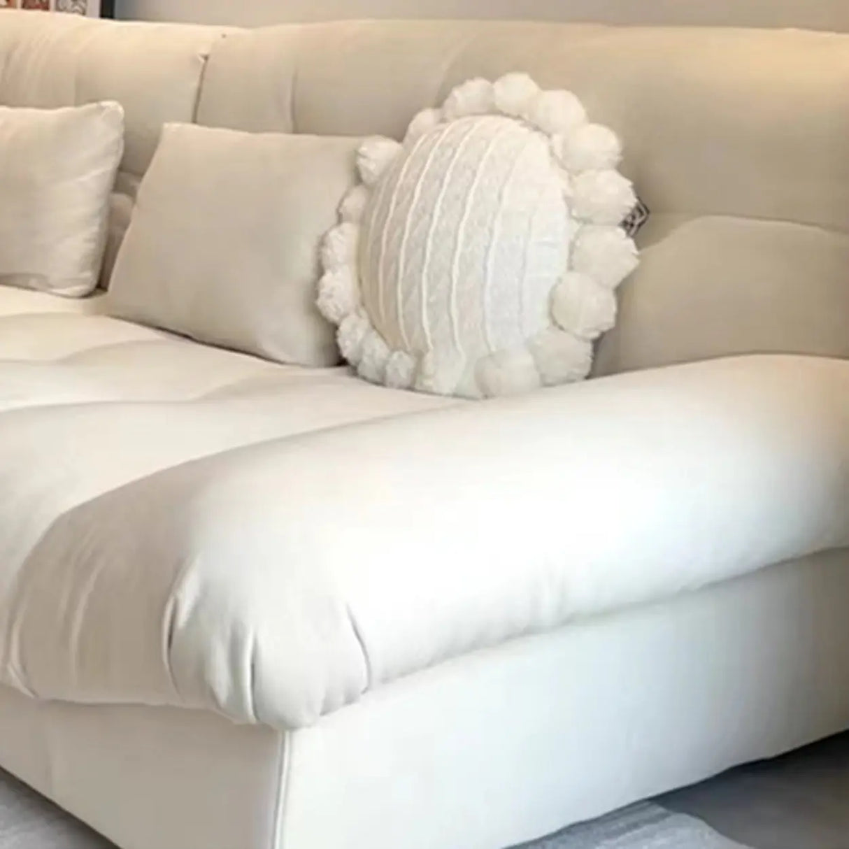 Beige Abrasive Cloth Cotton Fill Concealed Support Sofa Image - 12