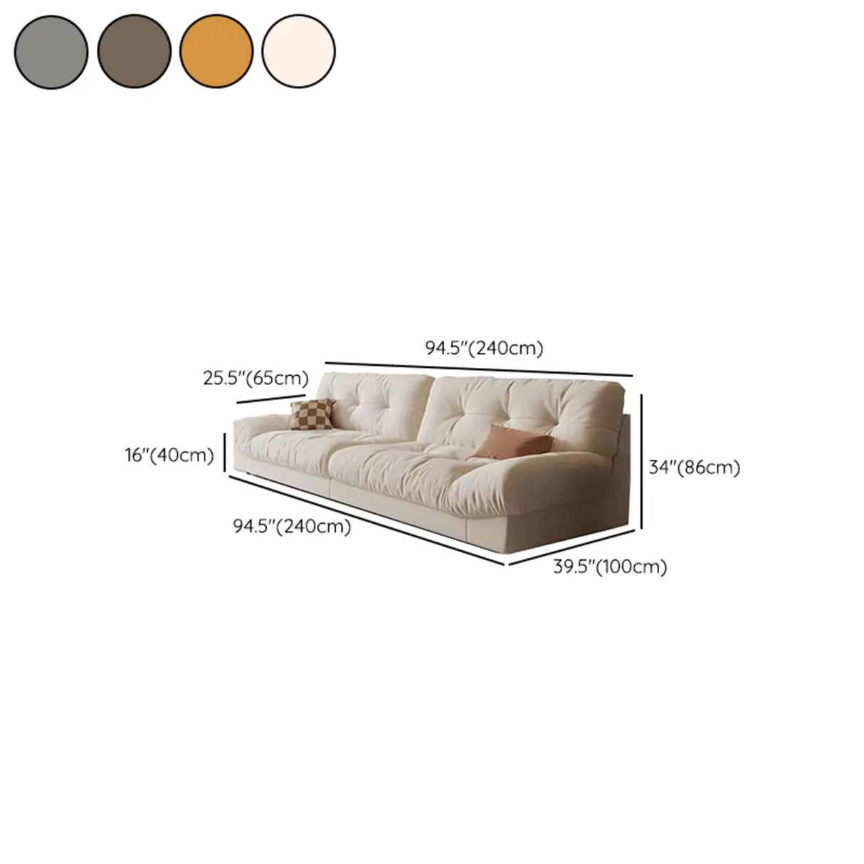 Beige Abrasive Cloth Cotton Fill Concealed Support Sofa 