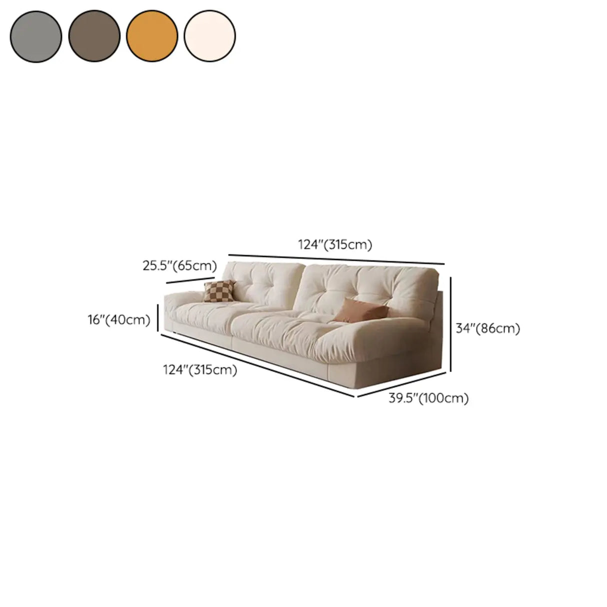 Beige Abrasive Cloth Cotton Fill Concealed Support Sofa Image - 16