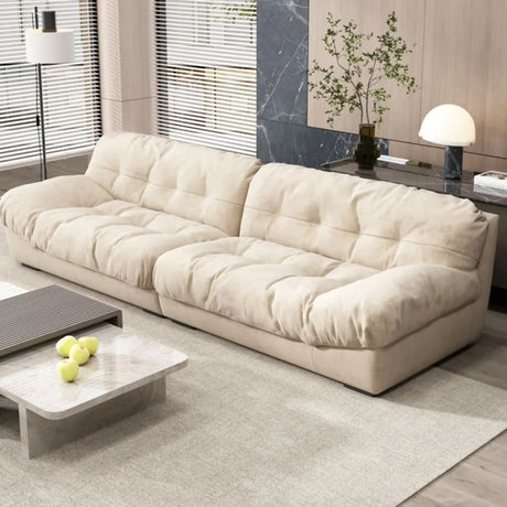 Beige Abrasive Cloth Cotton Fill Concealed Support Sofa Image - 2
