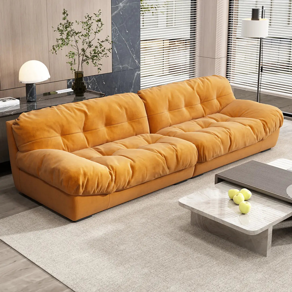 Beige Abrasive Cloth Cotton Fill Concealed Support Sofa Image - 3