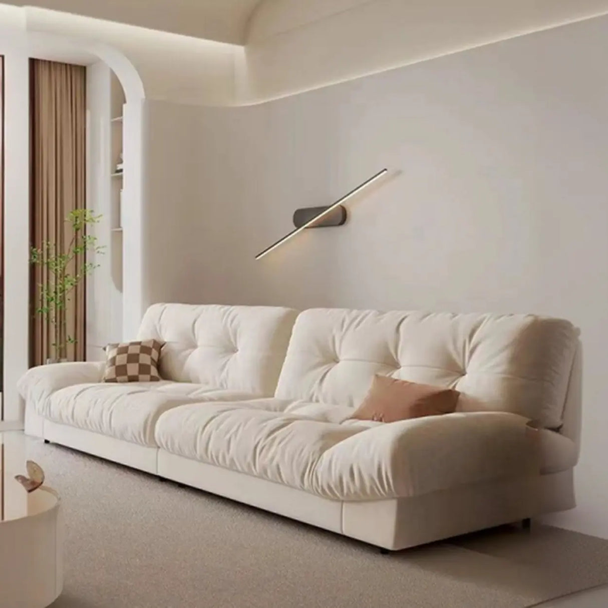 Beige Abrasive Cloth Cotton Fill Concealed Support Sofa Image - 4