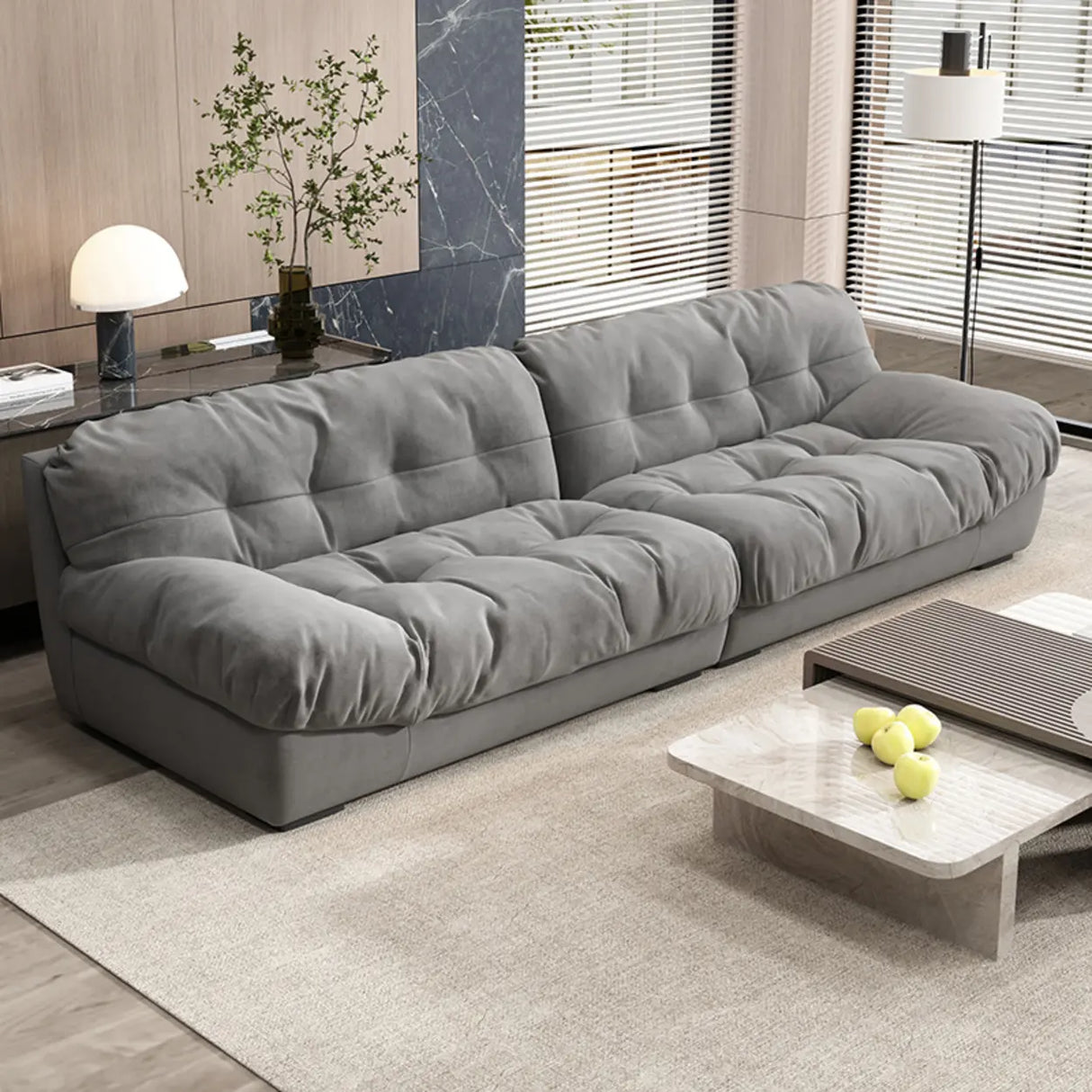 Beige Abrasive Cloth Cotton Fill Concealed Support Sofa Image - 5