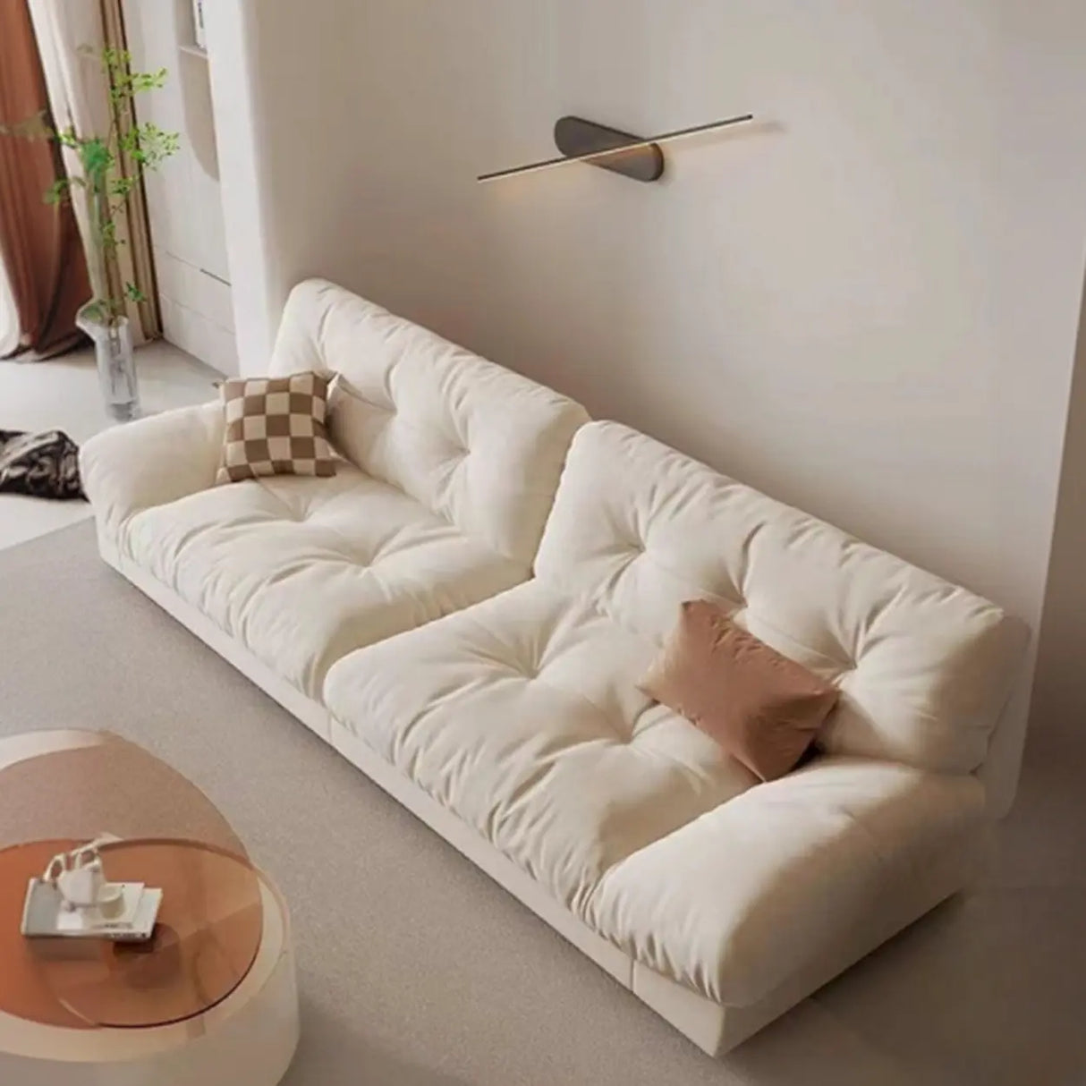 Beige Abrasive Cloth Cotton Fill Concealed Support Sofa Image - 6