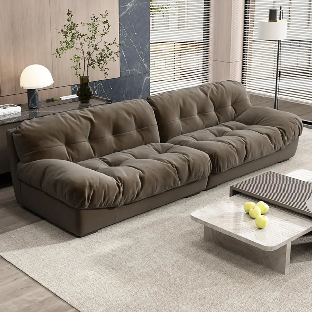 Beige Abrasive Cloth Cotton Fill Concealed Support Sofa Image - 7