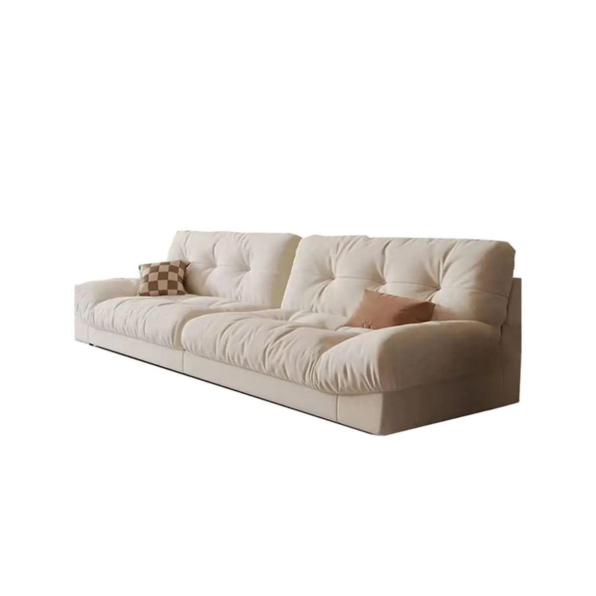 Beige Abrasive Cloth Cotton Fill Concealed Support Sofa Image - 9