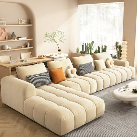 Beige Abrasive Cloth Recessed Arm Left Sofa Chaise Image - 1
