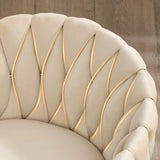 Beige Adjustable Seat Height Velvet Swivel Office Chair Image - 8