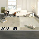 Beige-Black Contemporary Abstract Flannel Area Rug Image - 9