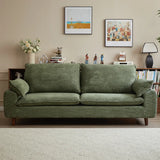 Beige Chenille Fabric Pillow Back Wood Leg Storage Sofa Image - 5