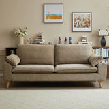 Beige Chenille Fabric Pillow Back Wood Leg Storage Sofa Image - 6
