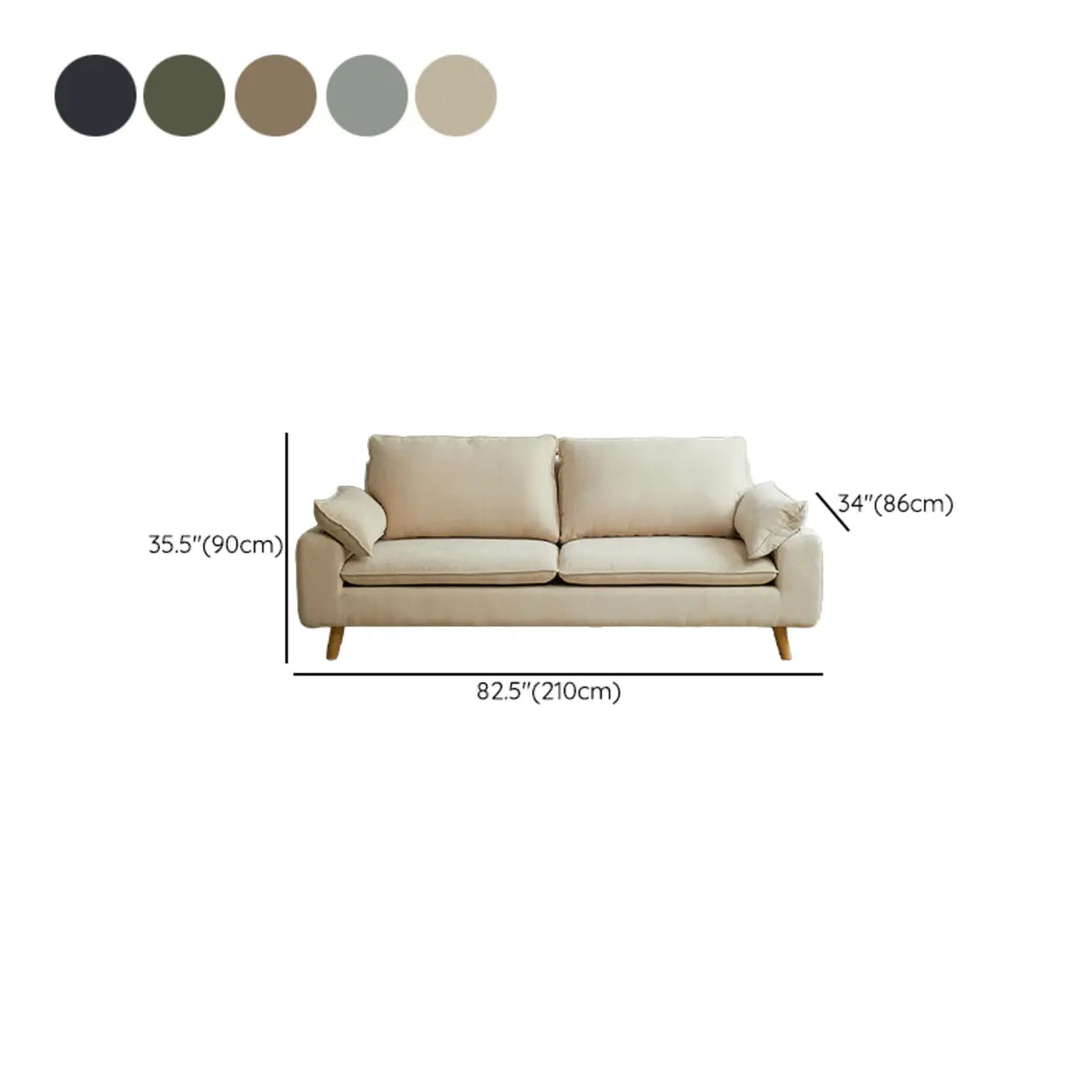 Beige Chenille Fabric Pillow Back Wood Leg Storage Sofa 
