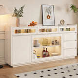Beige Composite Wood Glazed Shelves Sideboard with Drawers Image - 5