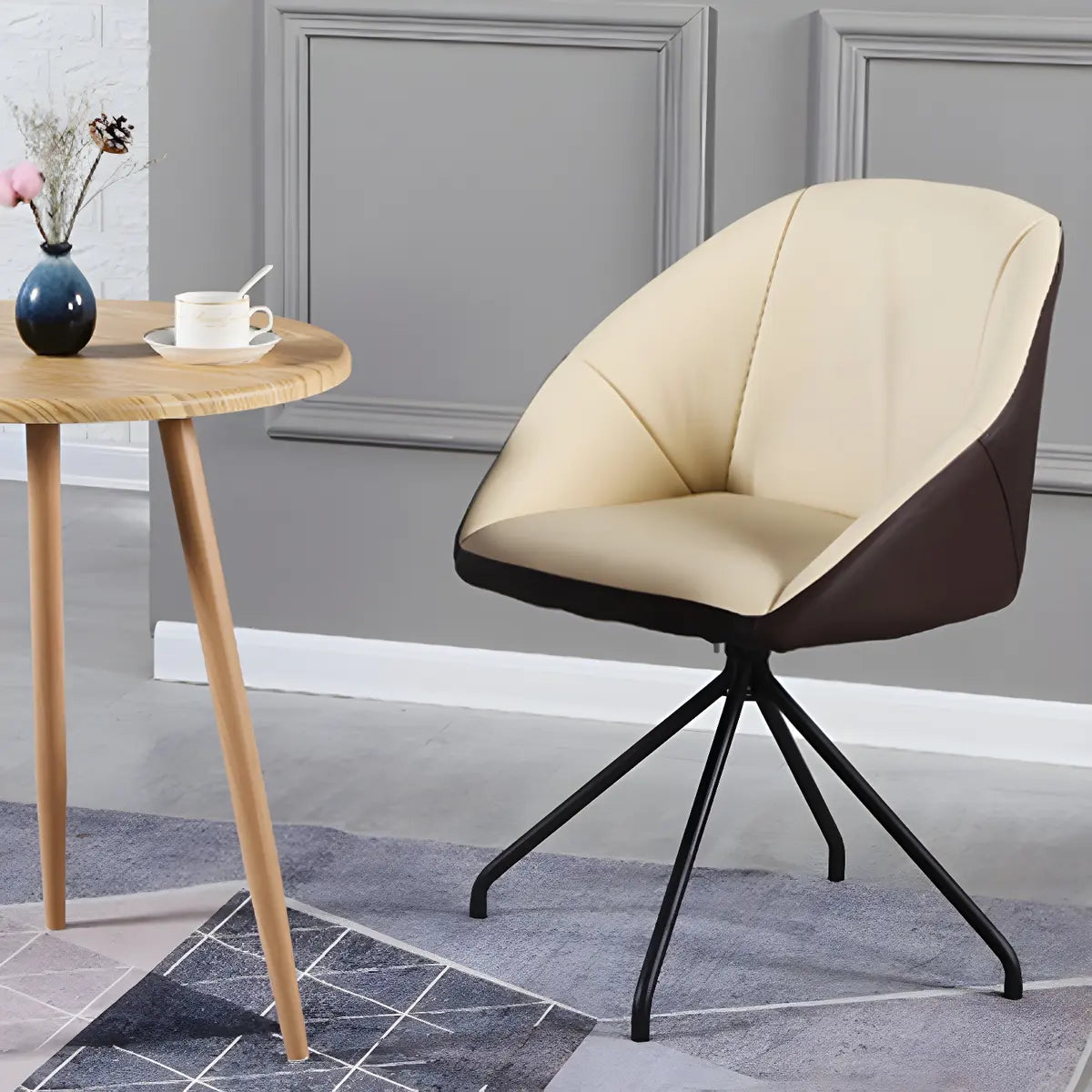 Beige Contemporary Swivel Faux Leather Office Chair Image - 1