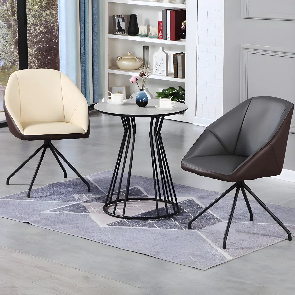 Beige Contemporary Swivel Faux Leather Office Chair Image - 15