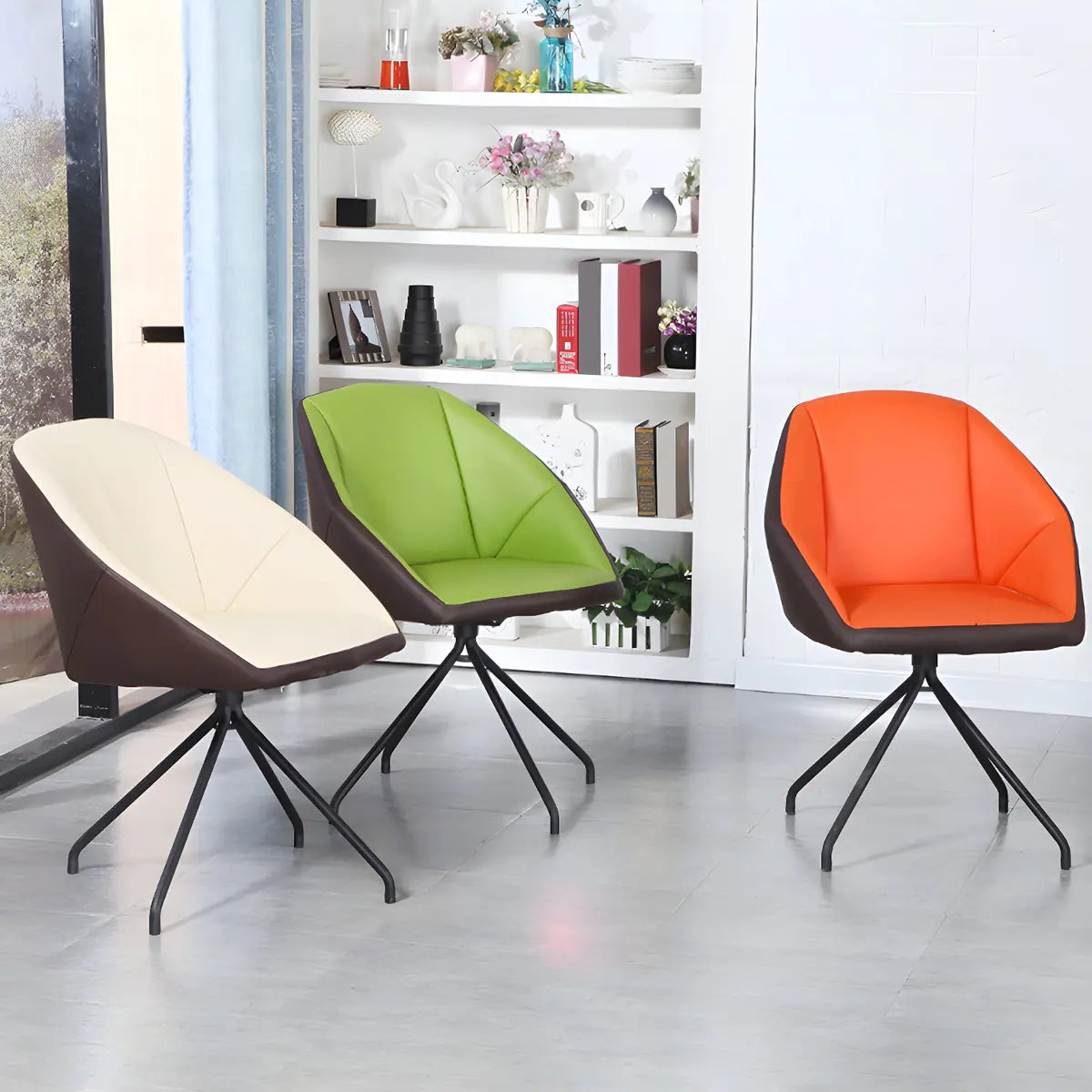 Beige Contemporary Swivel Faux Leather Office Chair Image - 16