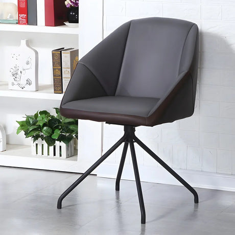 Beige Contemporary Swivel Faux Leather Office Chair Image - 2