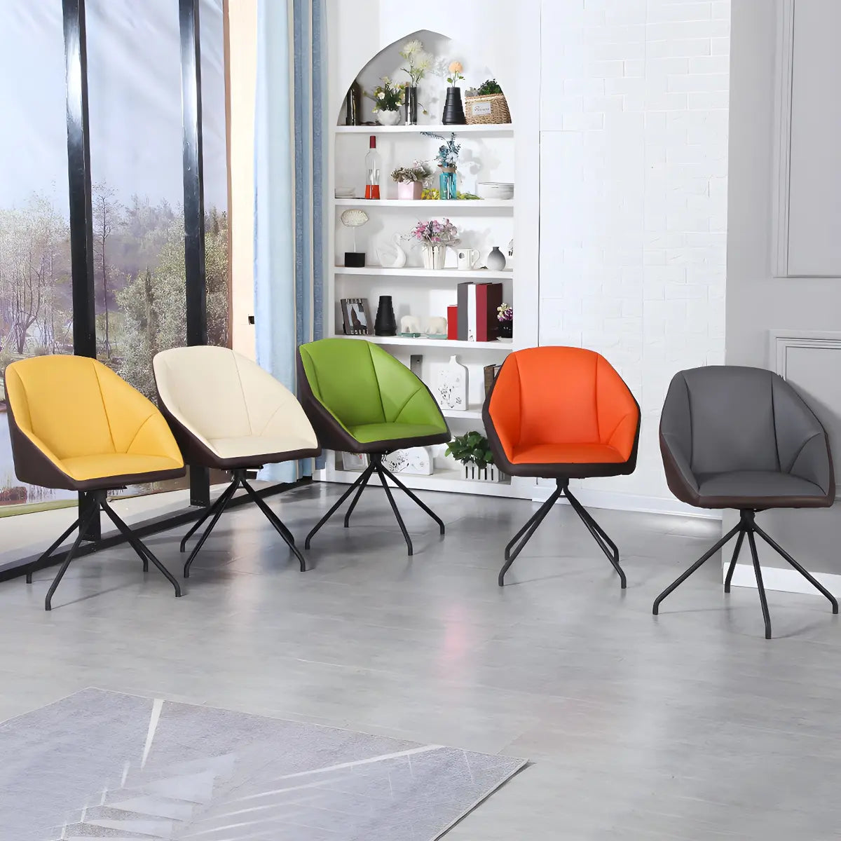 Beige Contemporary Swivel Faux Leather Office Chair Image - 4