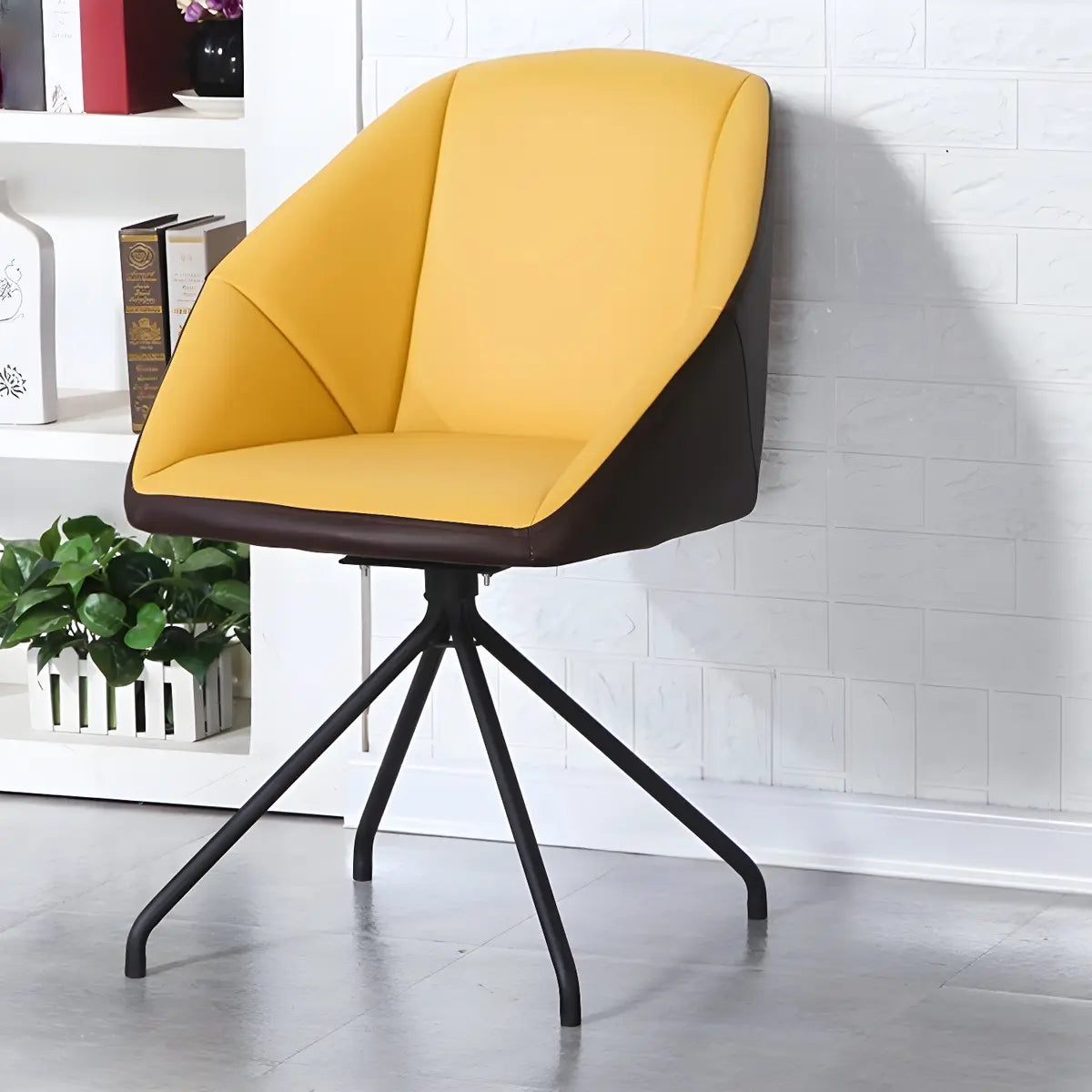 Beige Contemporary Swivel Faux Leather Office Chair Image - 5