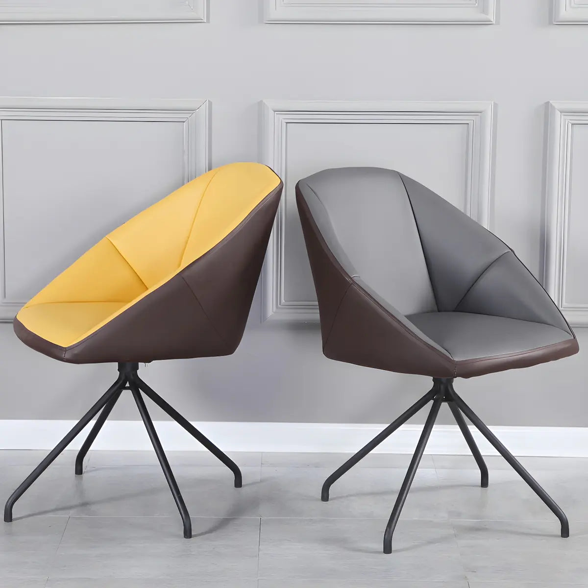 Beige Contemporary Swivel Faux Leather Office Chair Image - 6