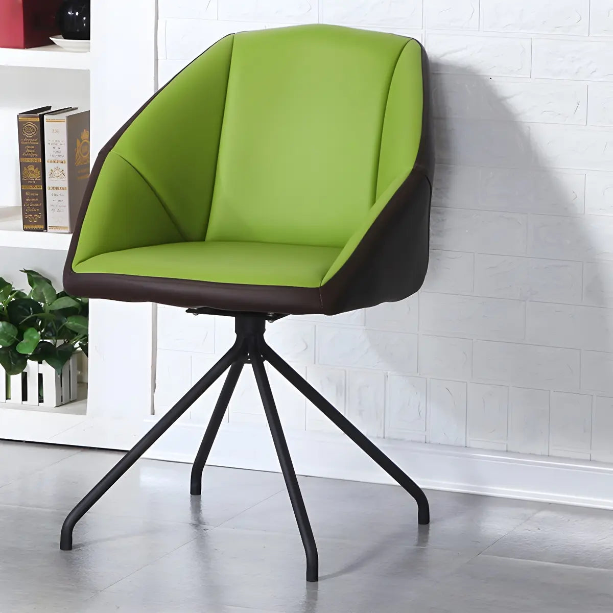 Beige Contemporary Swivel Faux Leather Office Chair Image - 7